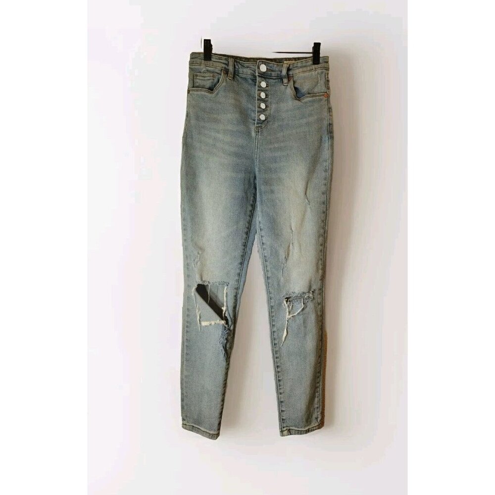 Blank NYC Jeans 28 Button Fly High Rise Skinny Distressed Stretch Great Jones